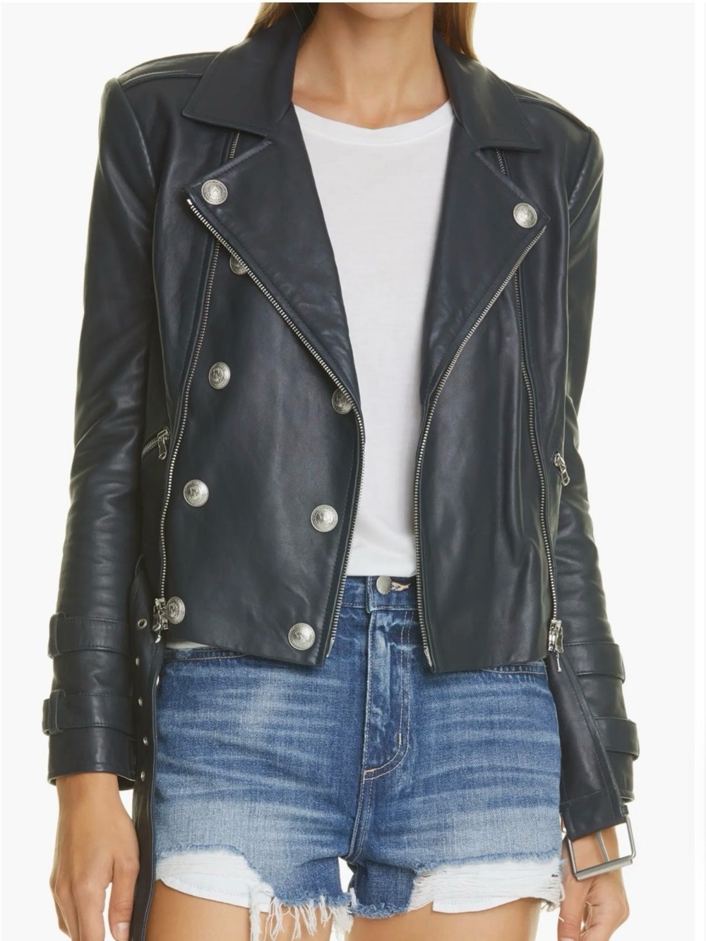 L'AGENCE Billie Belted Leather Moto Jacket